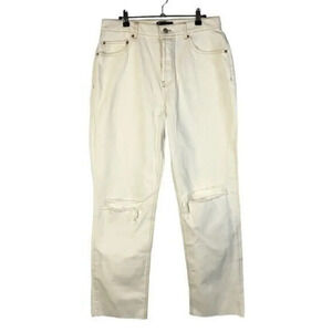 ASOS Design Ivory White 90s Straight Leg Distressed Jeans 32X32